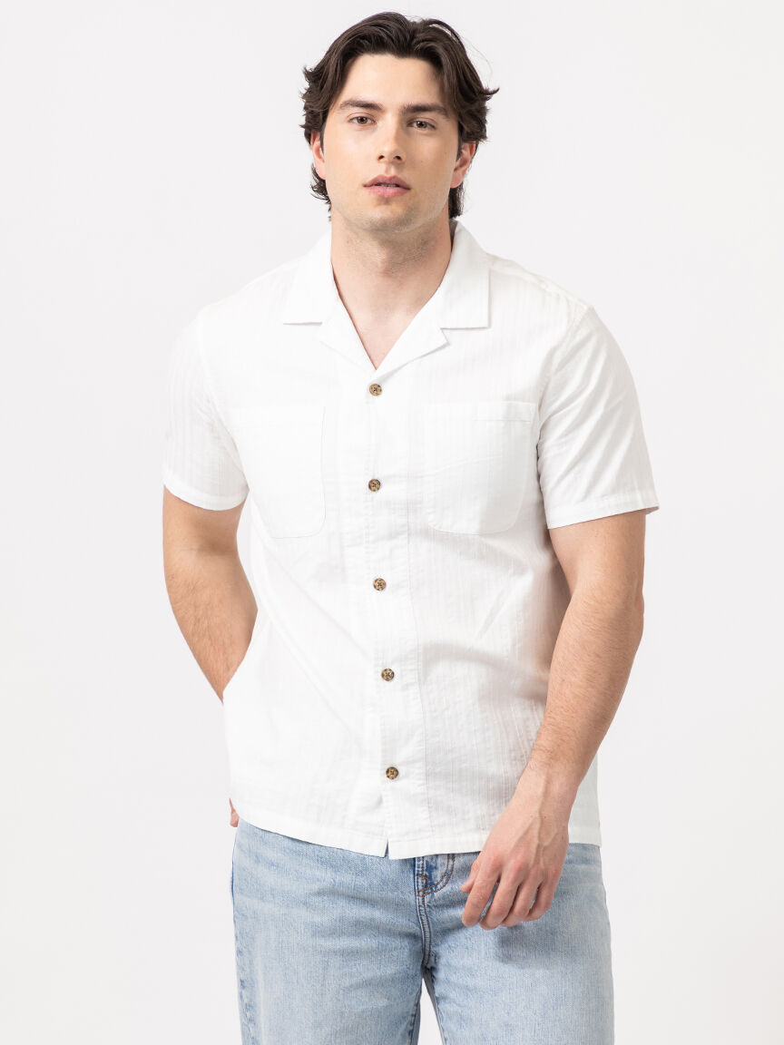 isaac stripe textured 2 pkt camp collar shirt Image 1