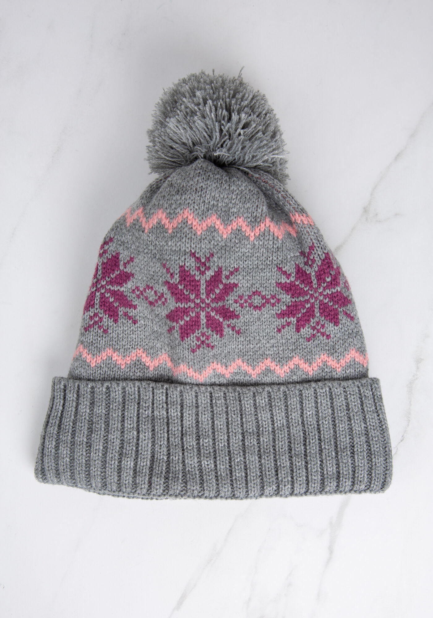 fleece lined jacquard toque w self pom Image 1