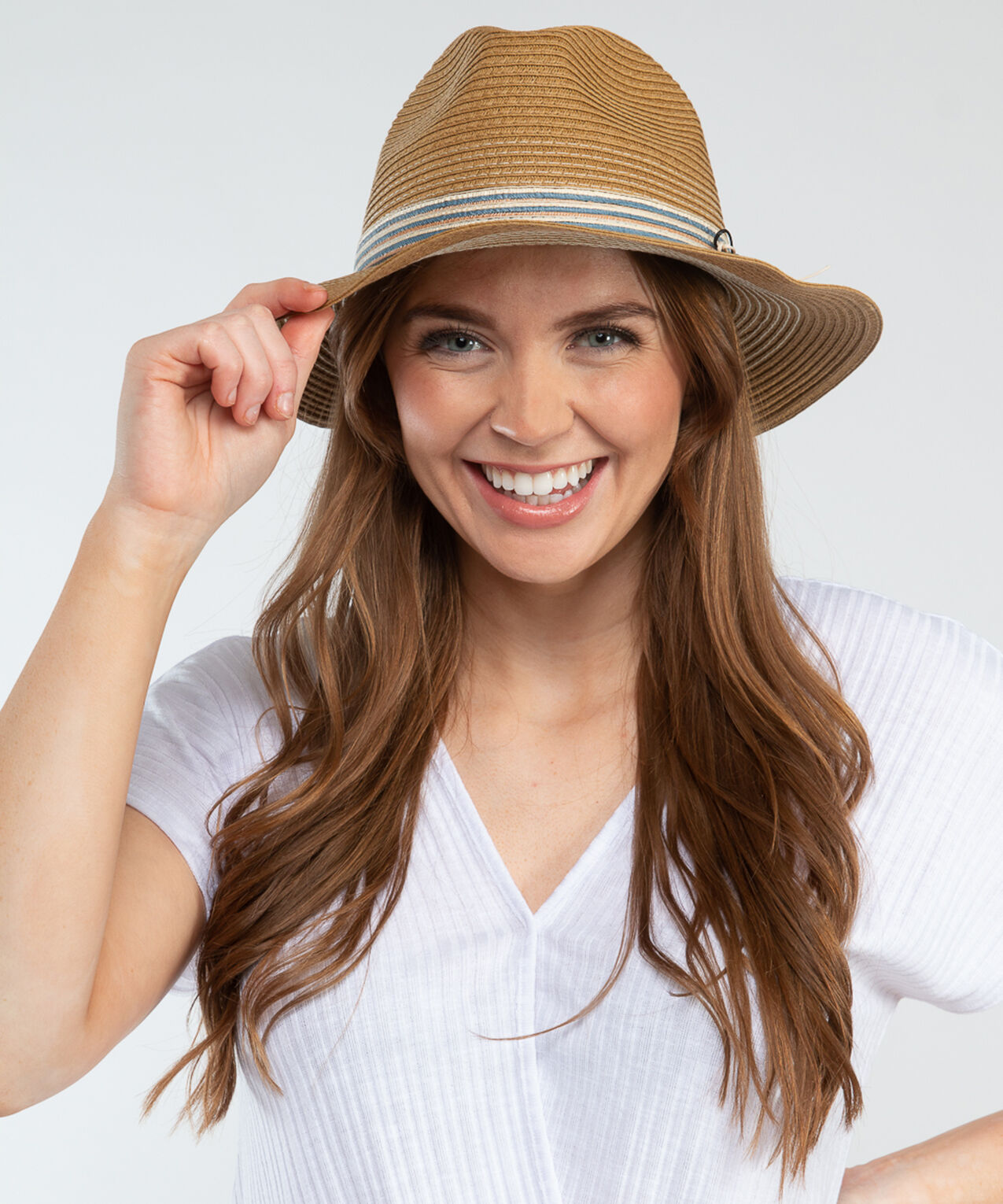 straw panama hat with ribbon band Image 2