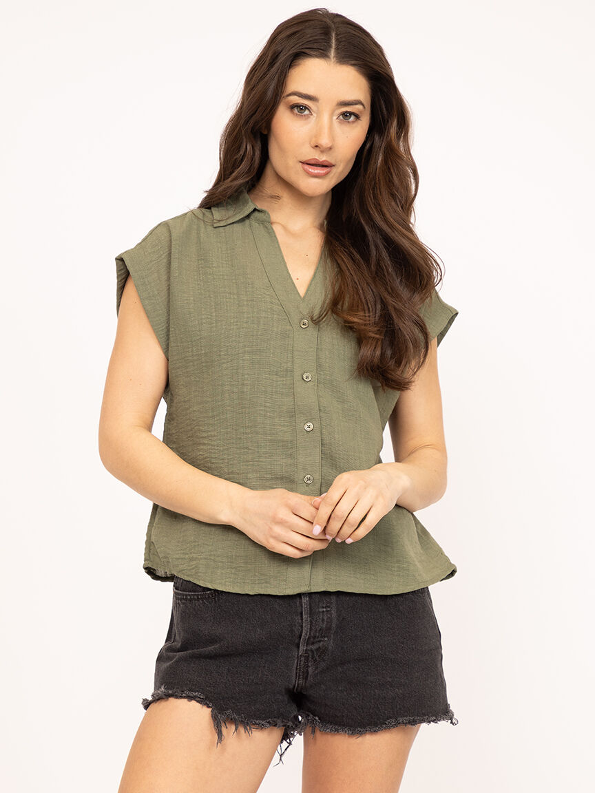 v-neck linen textured top