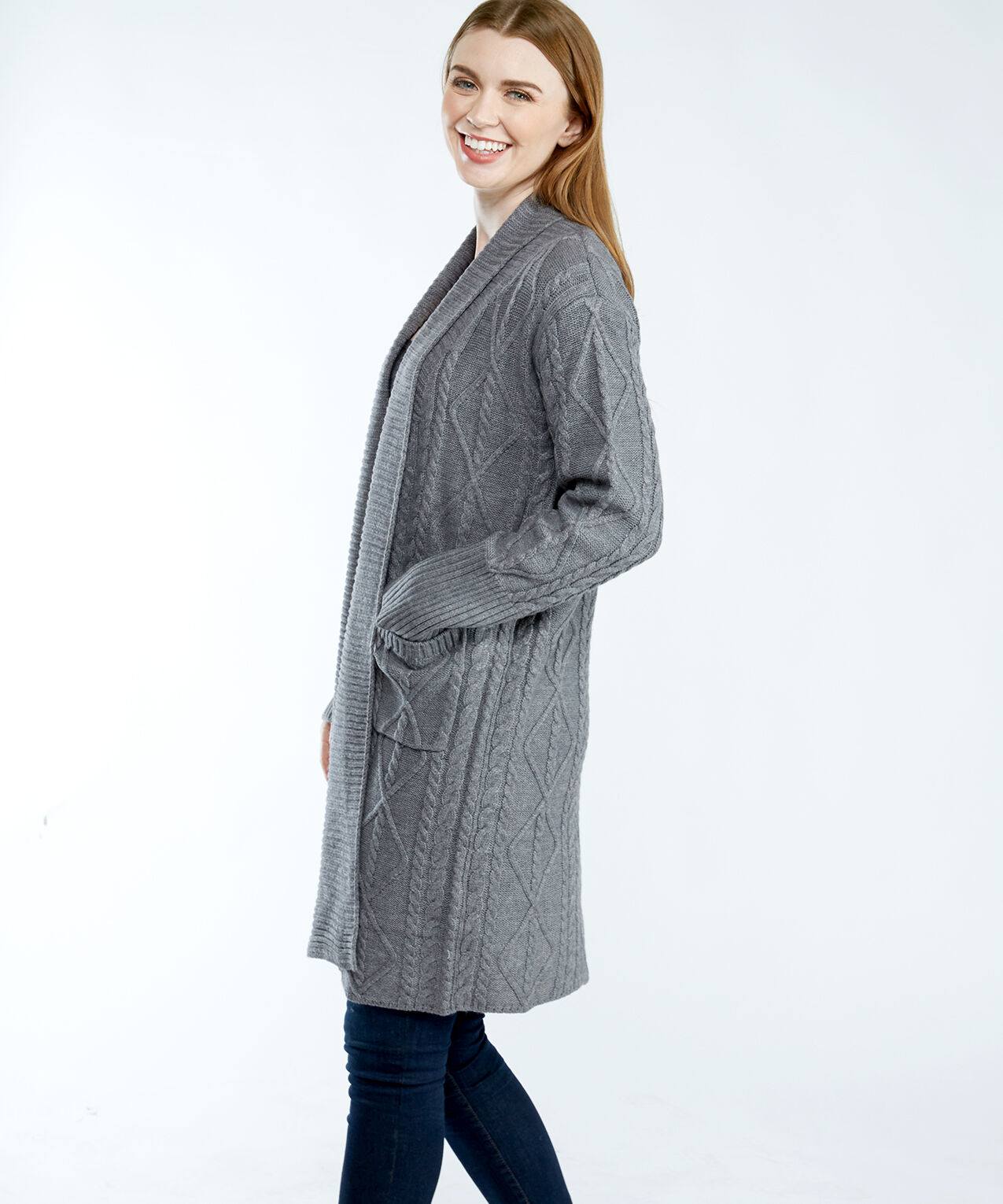 W1BR45Z2WX0 cable stitch open front duster cardigan Image 3