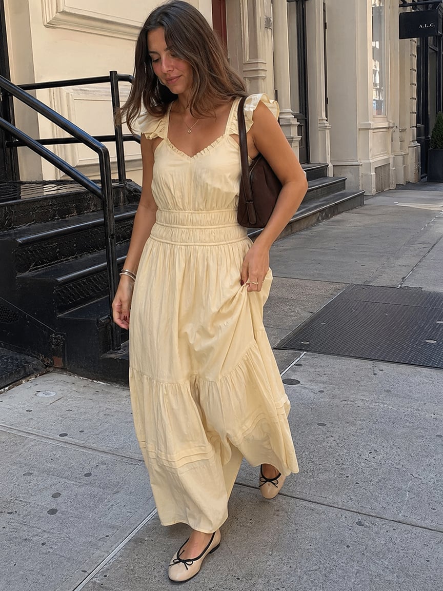 flutter sleeve chiffon maxi dress