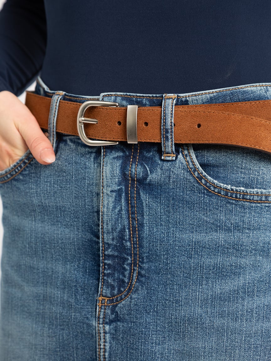 women's suede belt with metal tip
