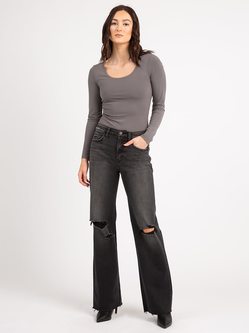high-rise wide leg jean