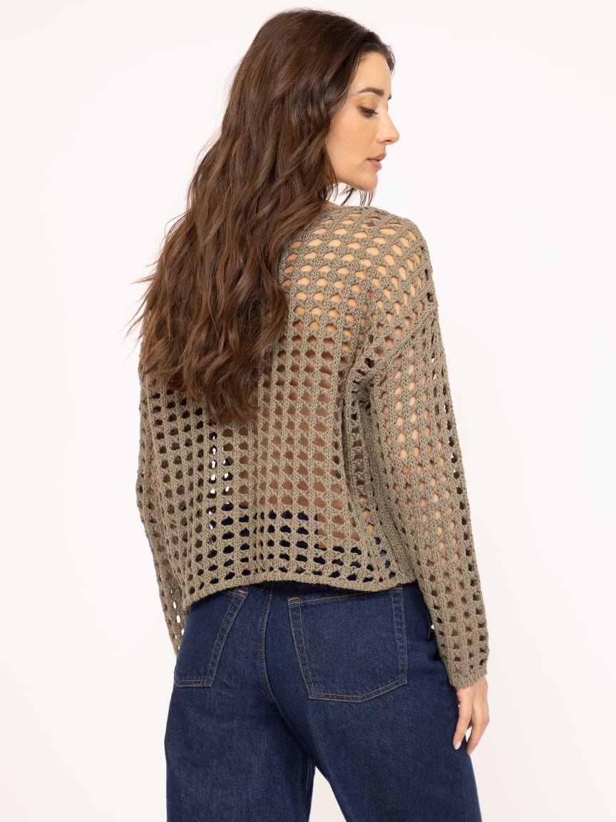 open weave crew neck sweater