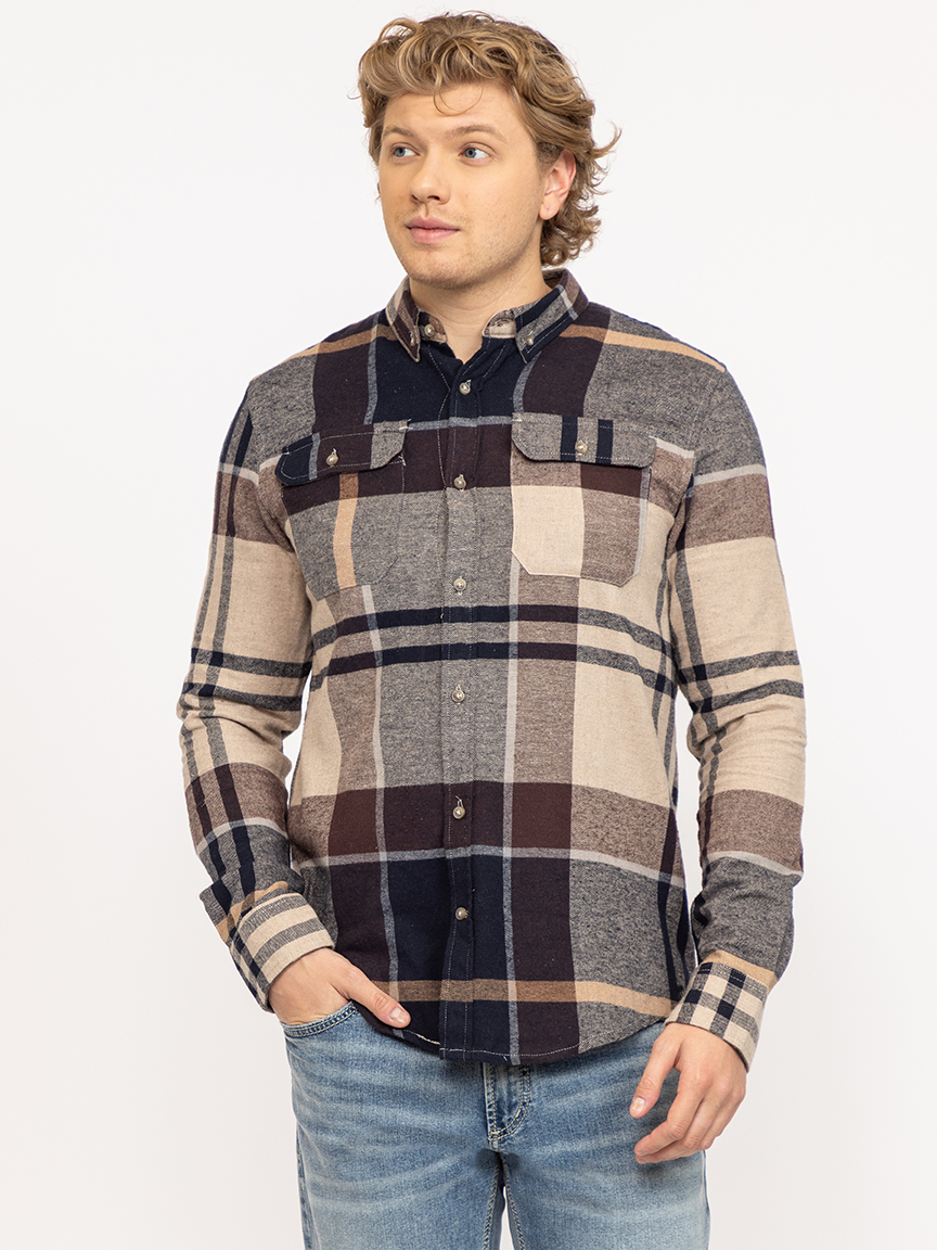 plaid flannel shirt with flap pockets