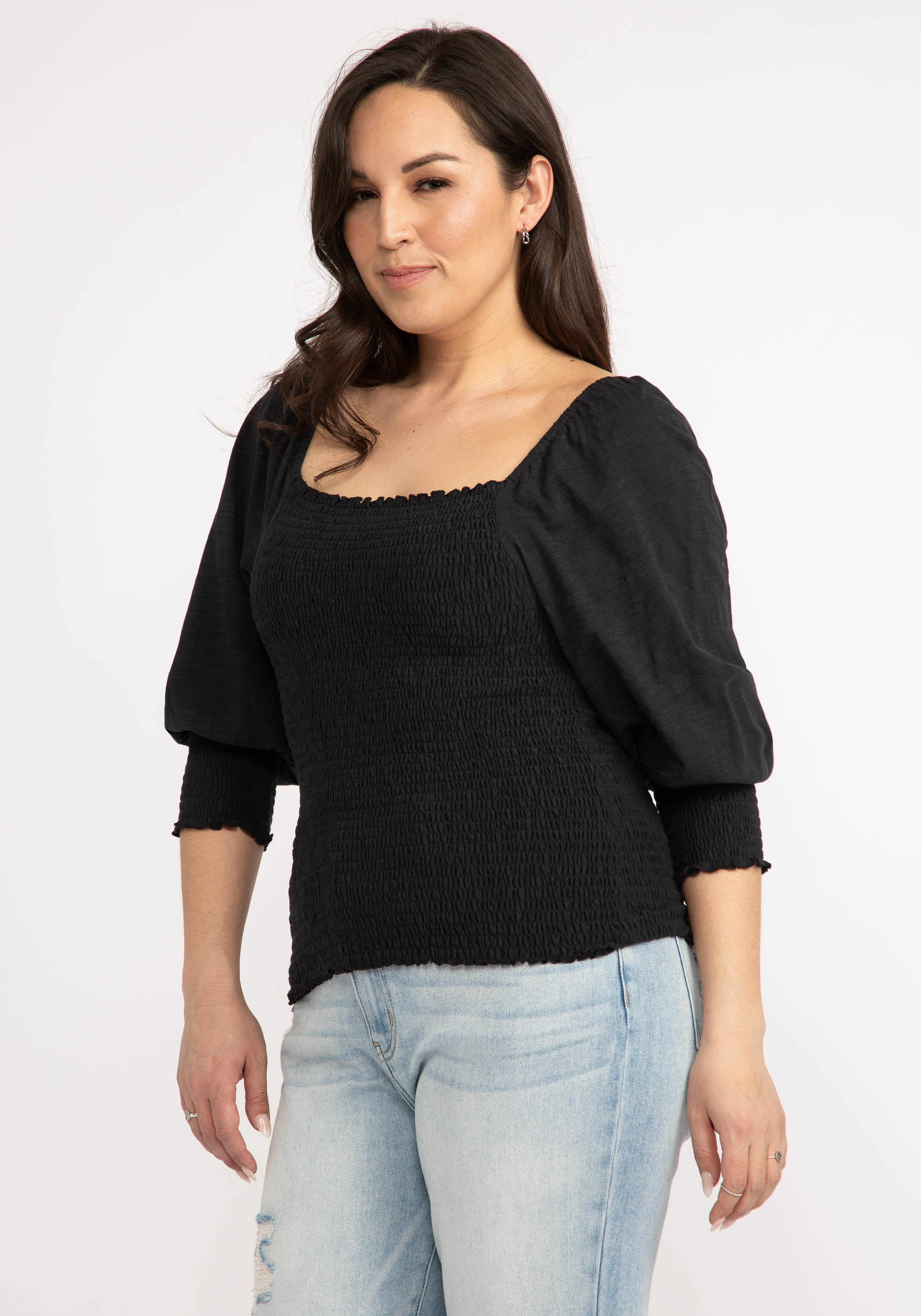 priscilla smocked 3/4 sleeve top