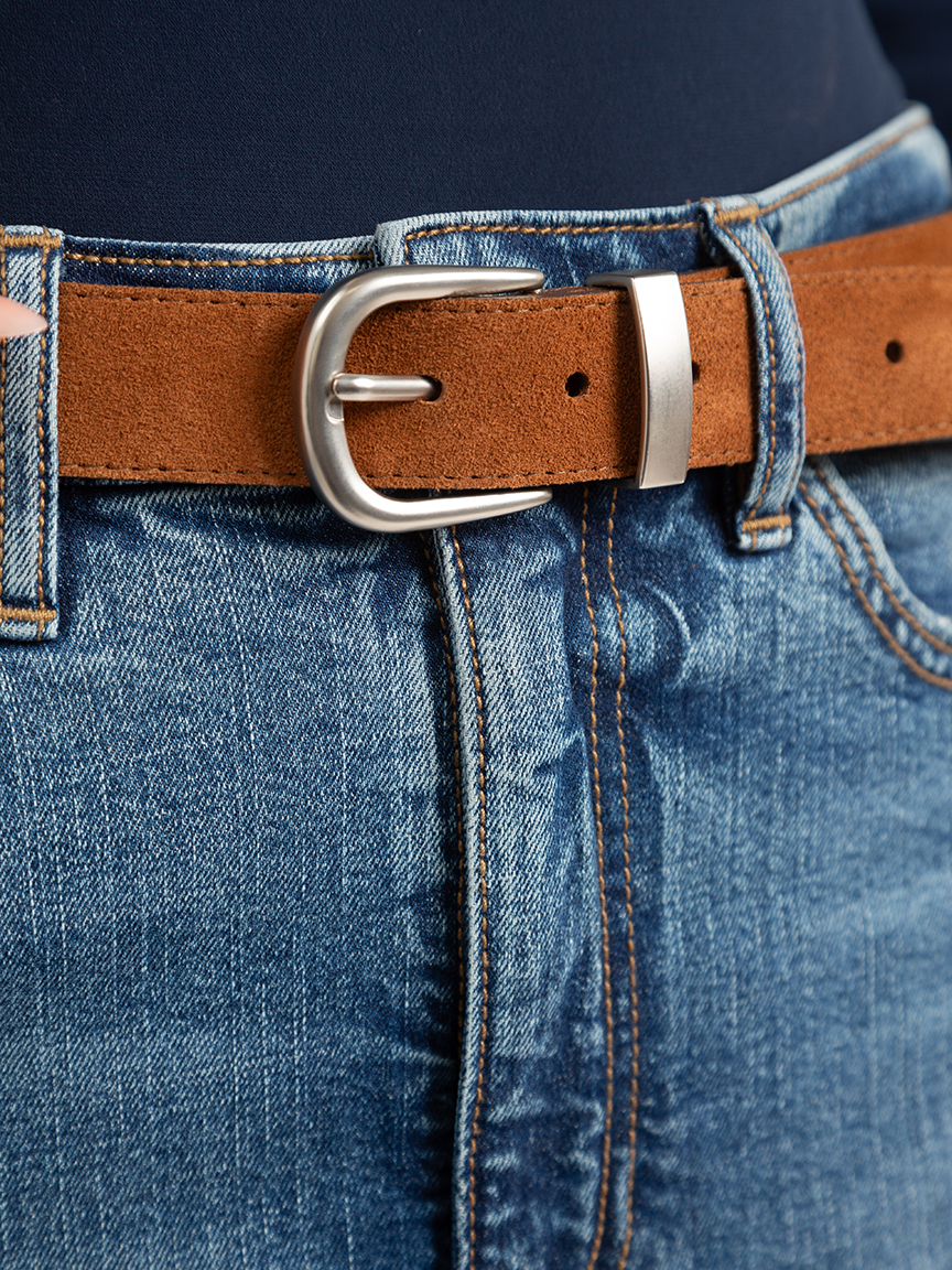 women's suede belt with metal tip