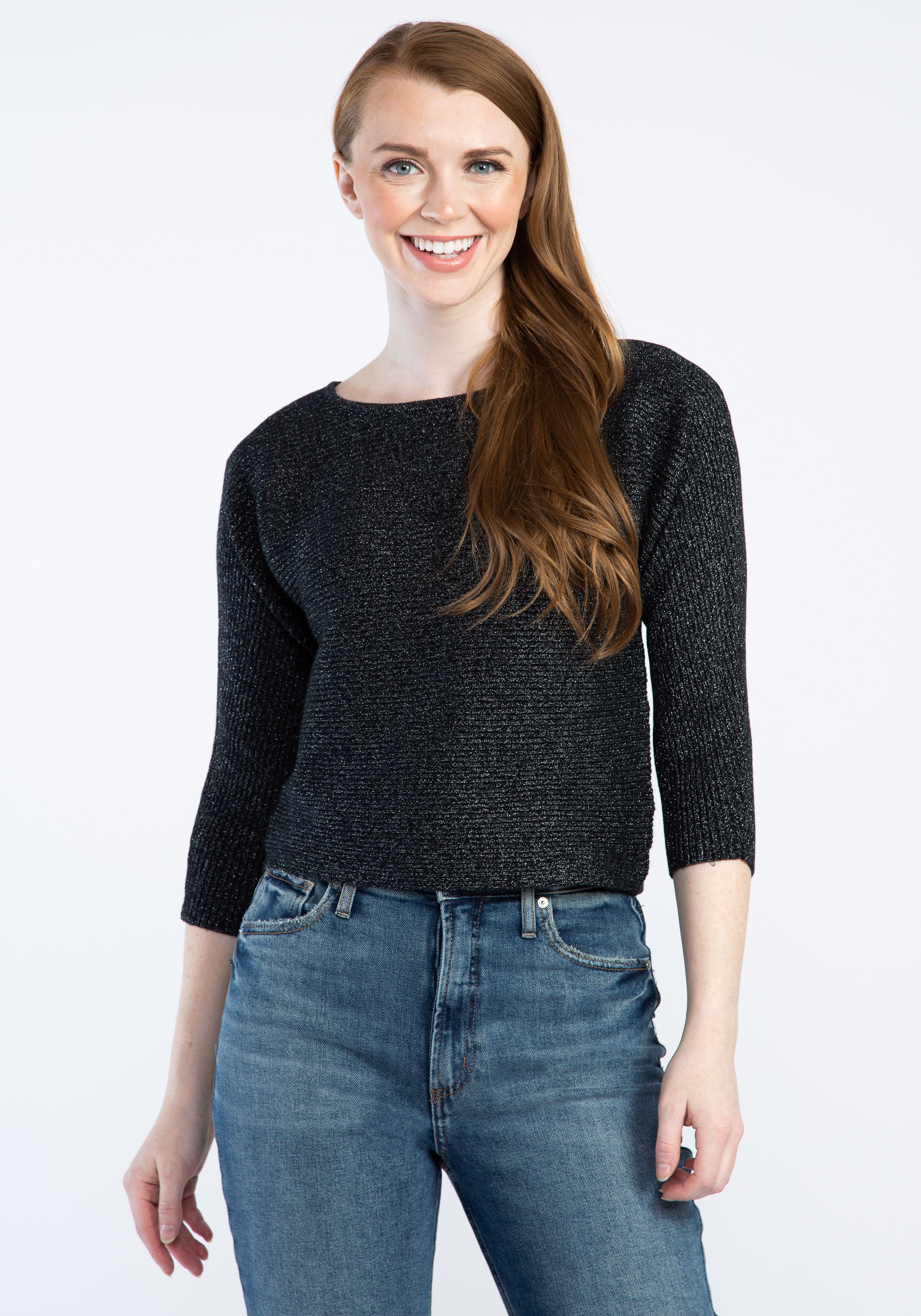 anne boatneck popover sweater w/ lurex