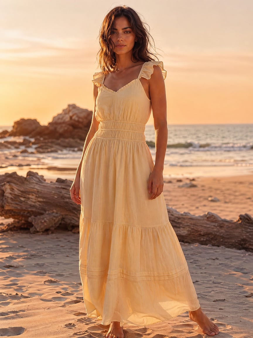 flutter sleeve chiffon maxi dress