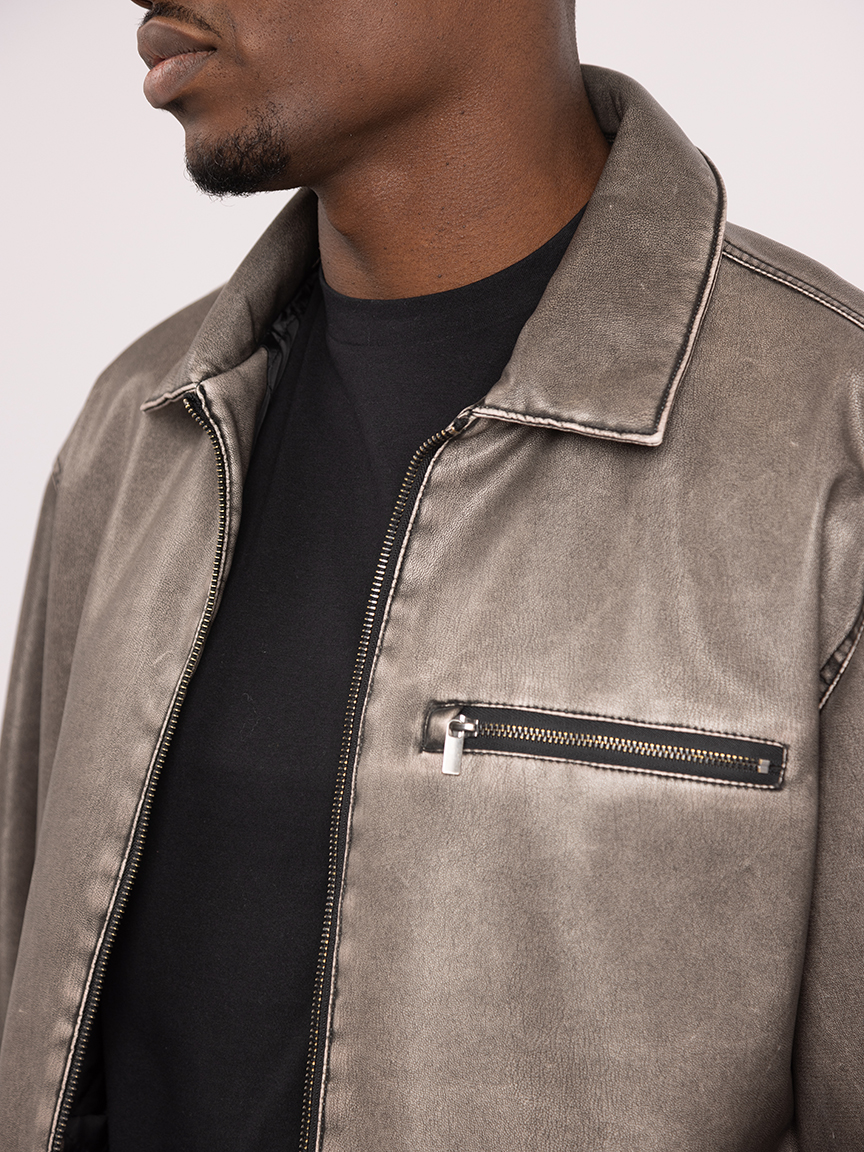 ジャケット・アウター Yoused x Taup Barbson Leather Jacket Genuine Leather Jacket with Fur, Men, Obsidian | MAREUS