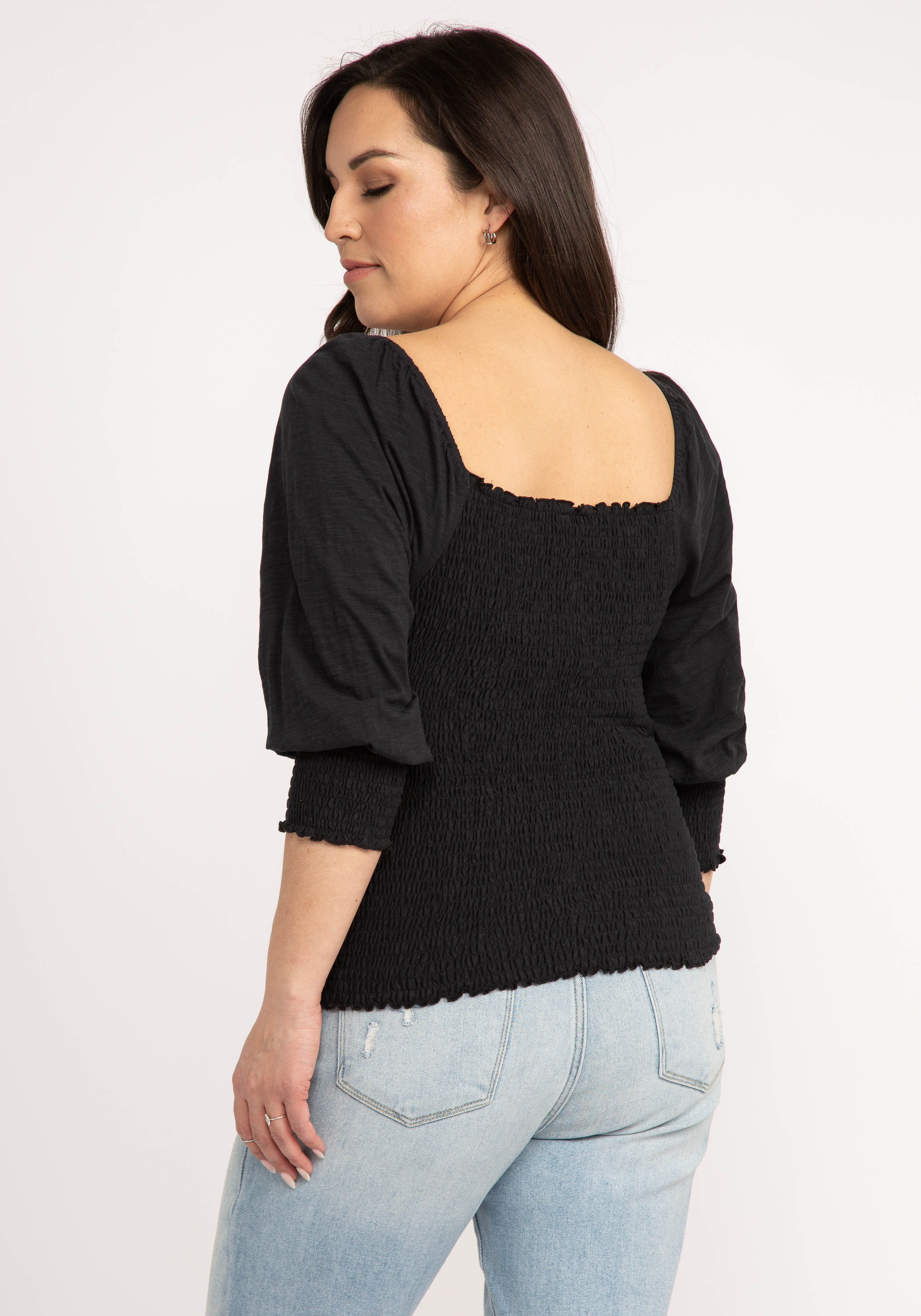 priscilla smocked 3/4 sleeve top
