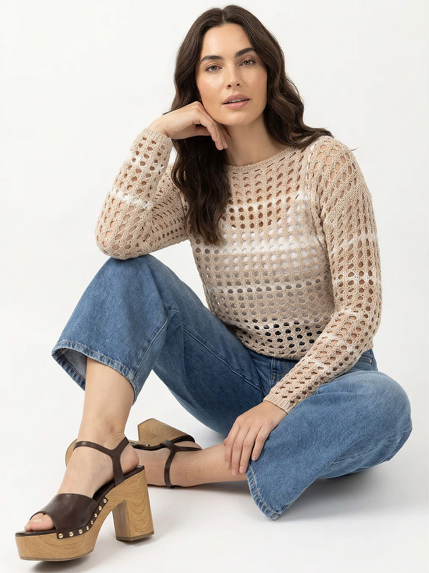 stripe open weave sweater