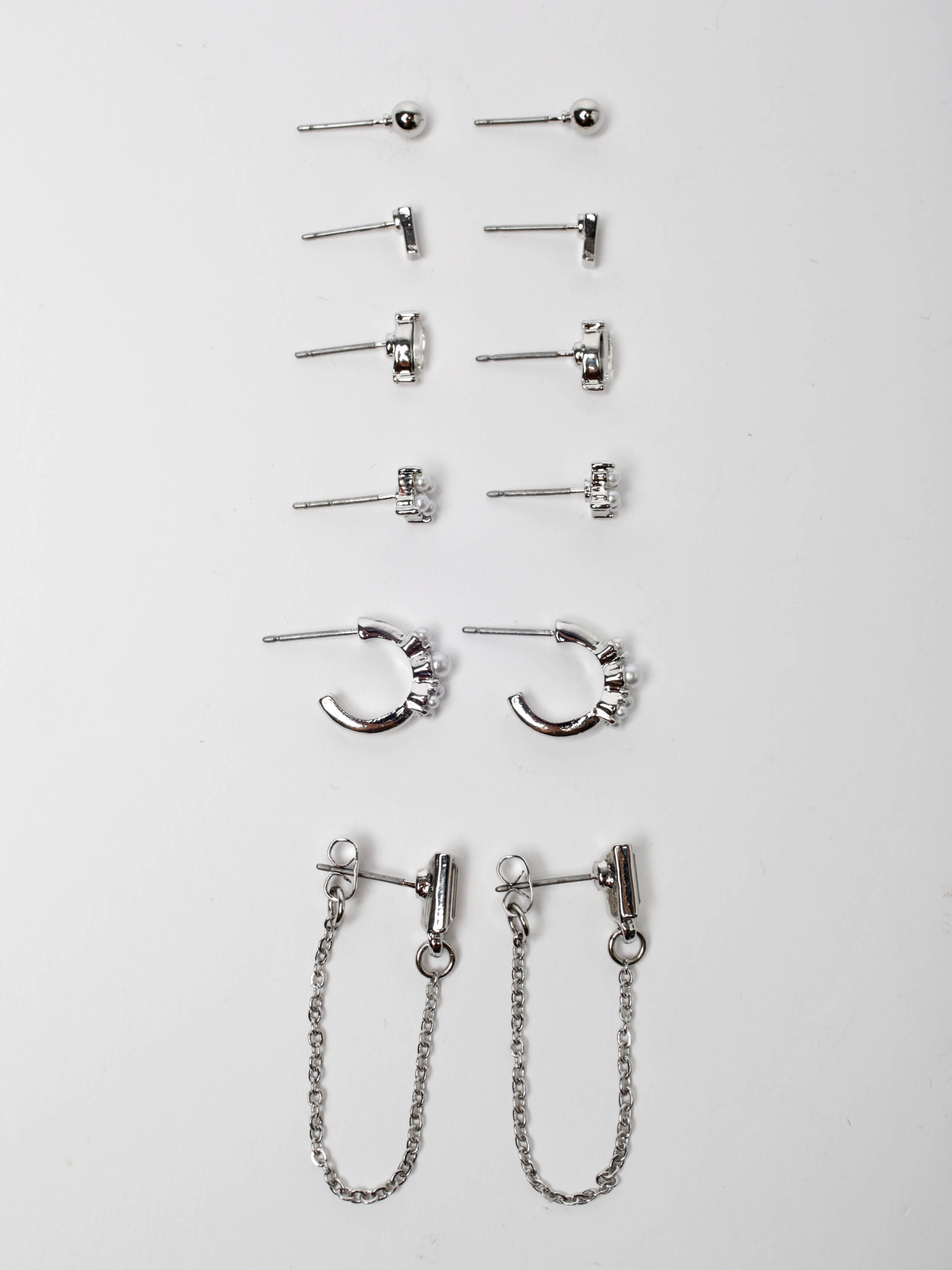 6 pack silver earrings