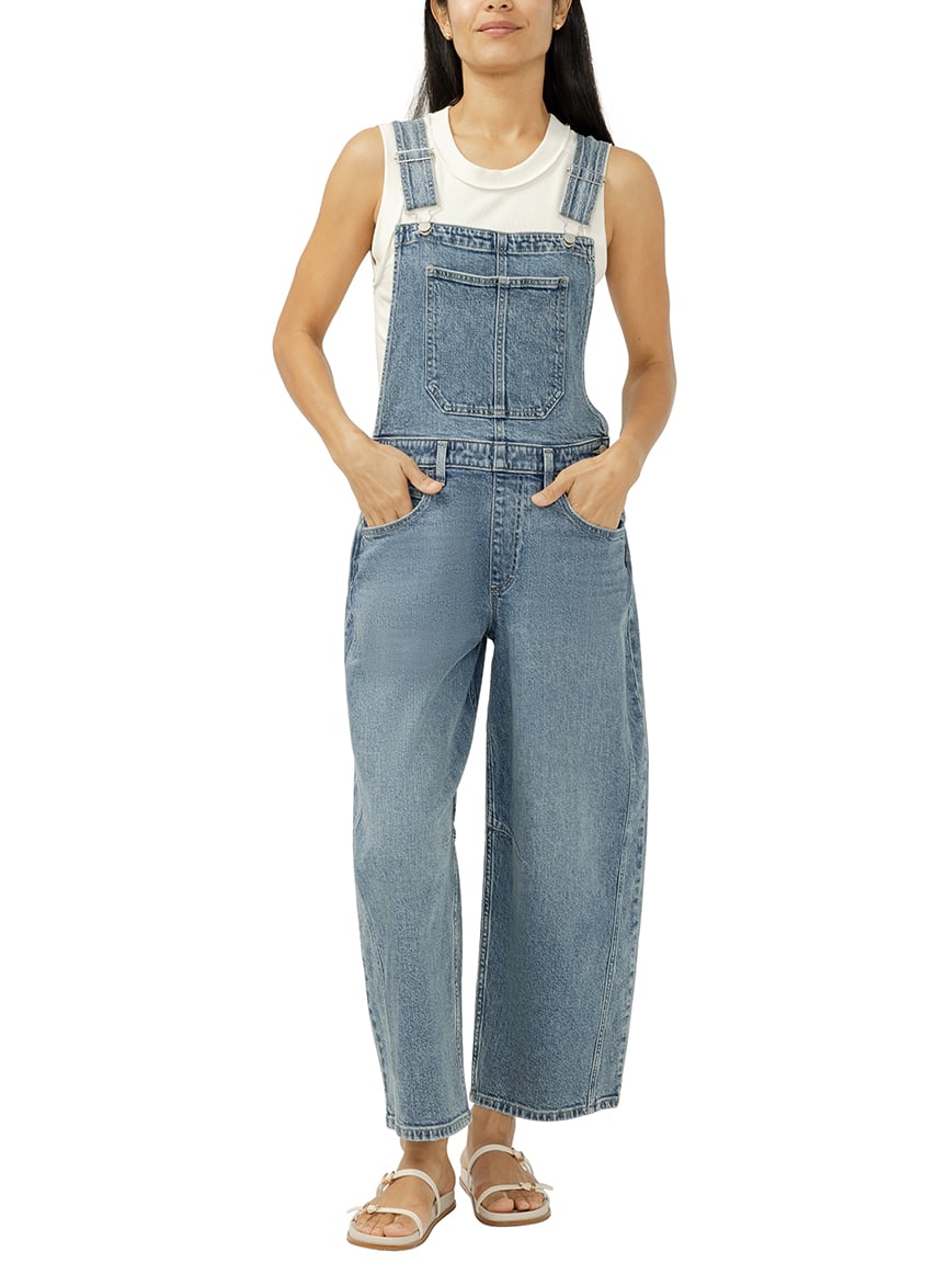 Denim Barrel Leg Overalls