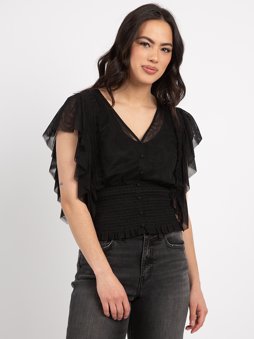 steffy smocked hem flutter sleeve top