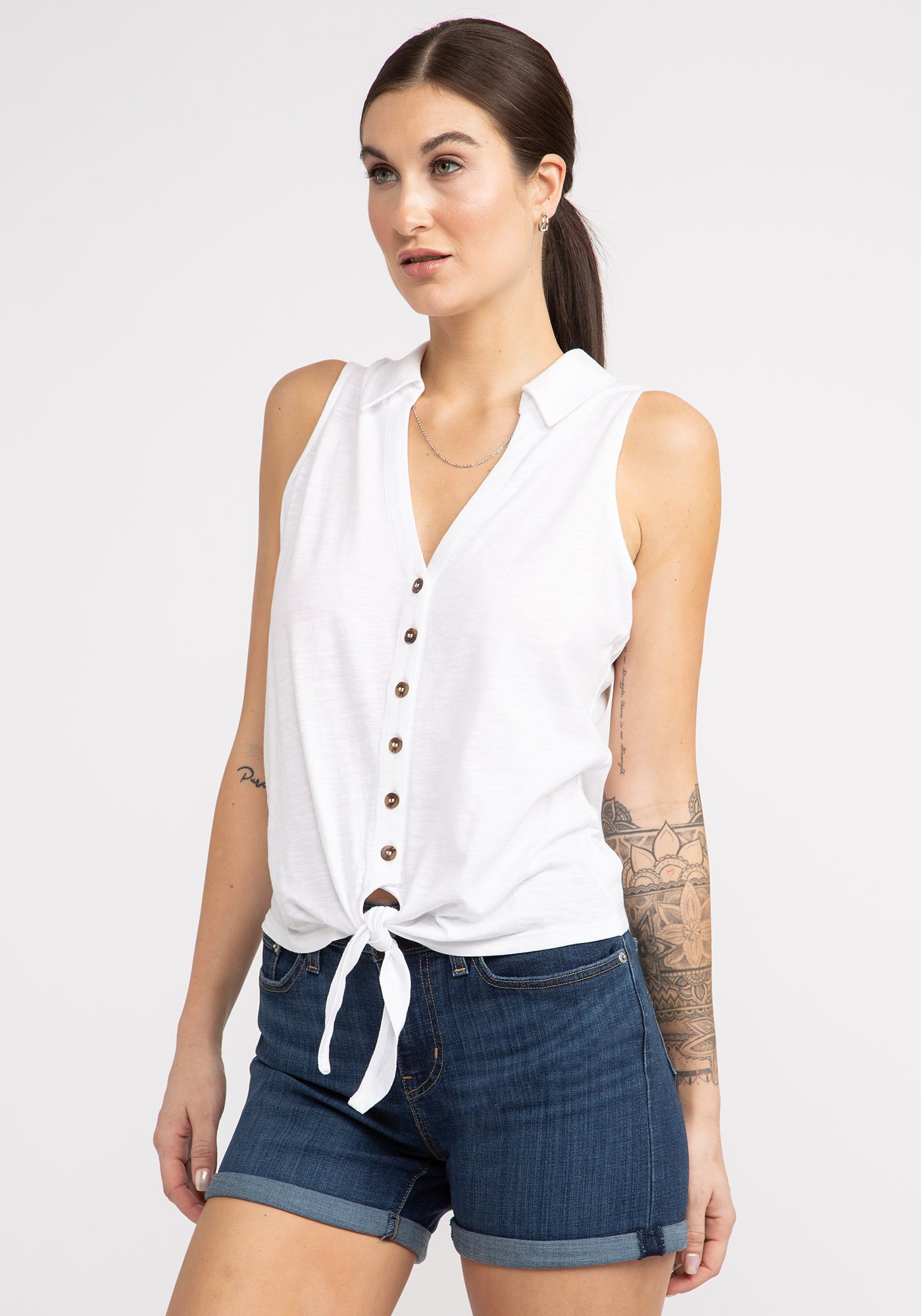 zella button collared tank top KISMET 2000006307