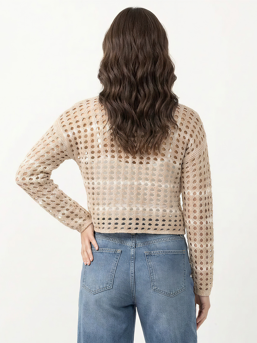 stripe open weave sweater