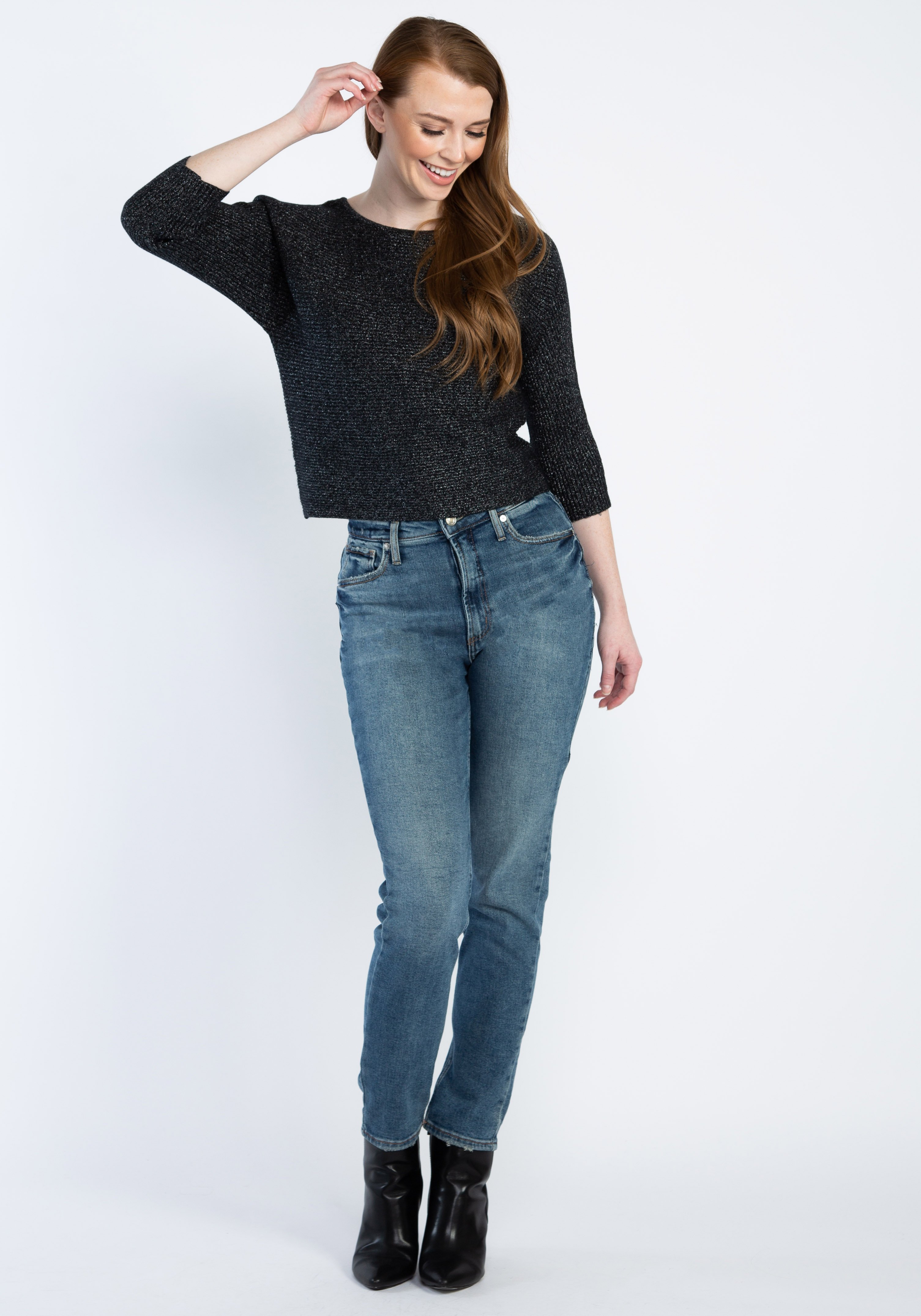 anne boatneck popover sweater w/ lurex