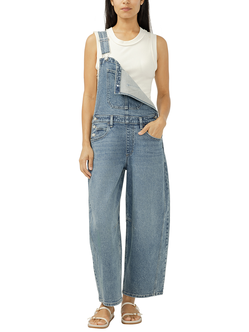 Denim Barrel Leg Overalls