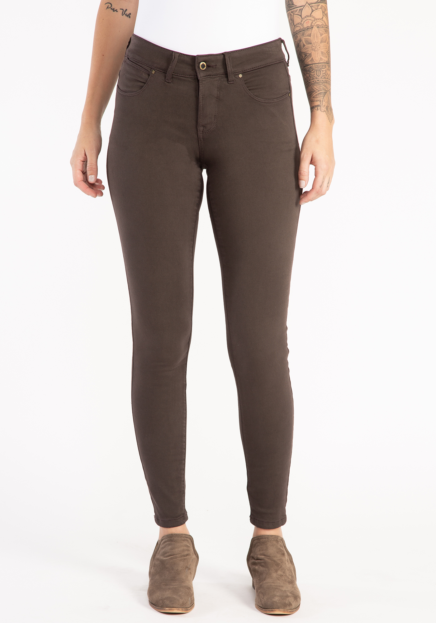 mid-rise coloured skinny jeans