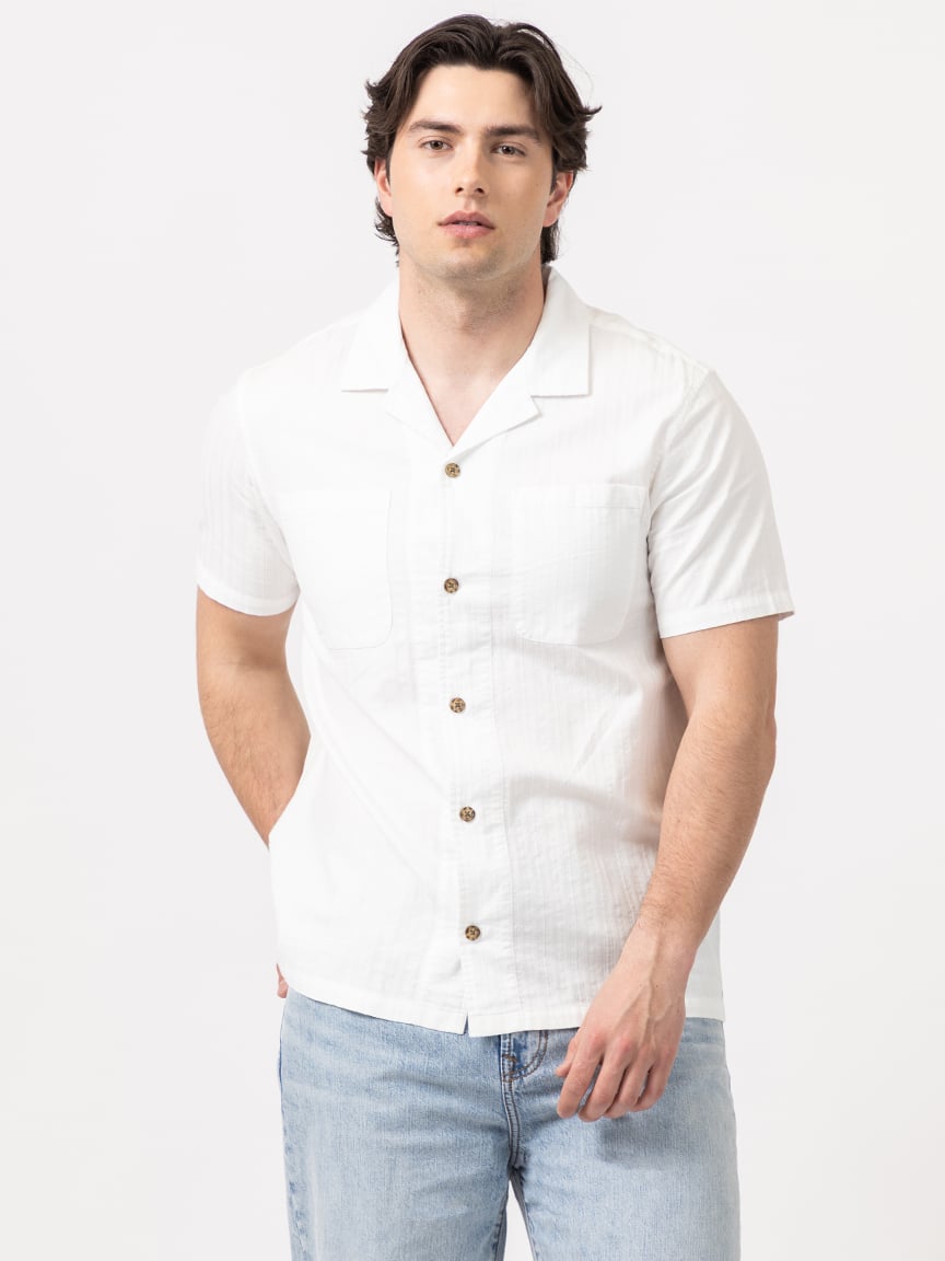 isaac stripe textured 2 pkt camp collar shirt